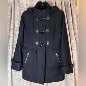 Wool hooded black coat